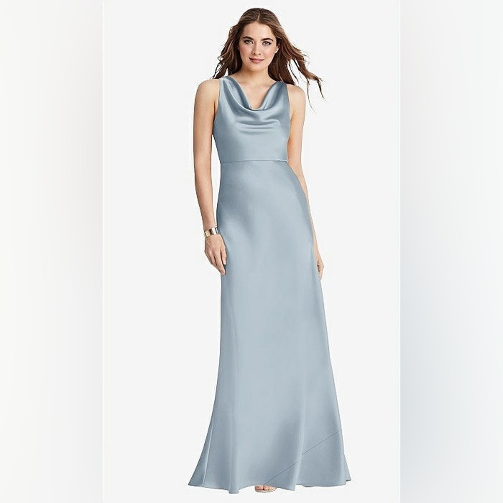 Dessy Cowl Neck Blue Satin dress bridesmaid Mist